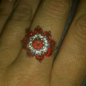 Red Topaz Crystals 8 silver filled ring
